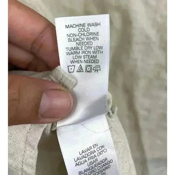 Liz Claiborne Beige 3/4 Sleeve Blouse MEDIUM 100% Linen Crochet - Picture 10 of 11